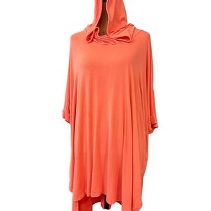 Hooded Short Sleeve Shirt Orange 22/24 Relaxed Fit Womens High Low Casual